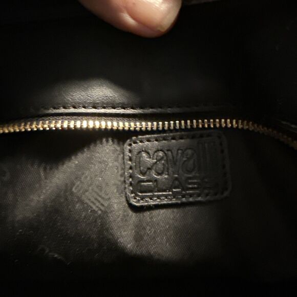 Cavalli Class Sandra Shopper Tote Bag Black Debossed Designer Handbag NWT - Picture 7 of 8